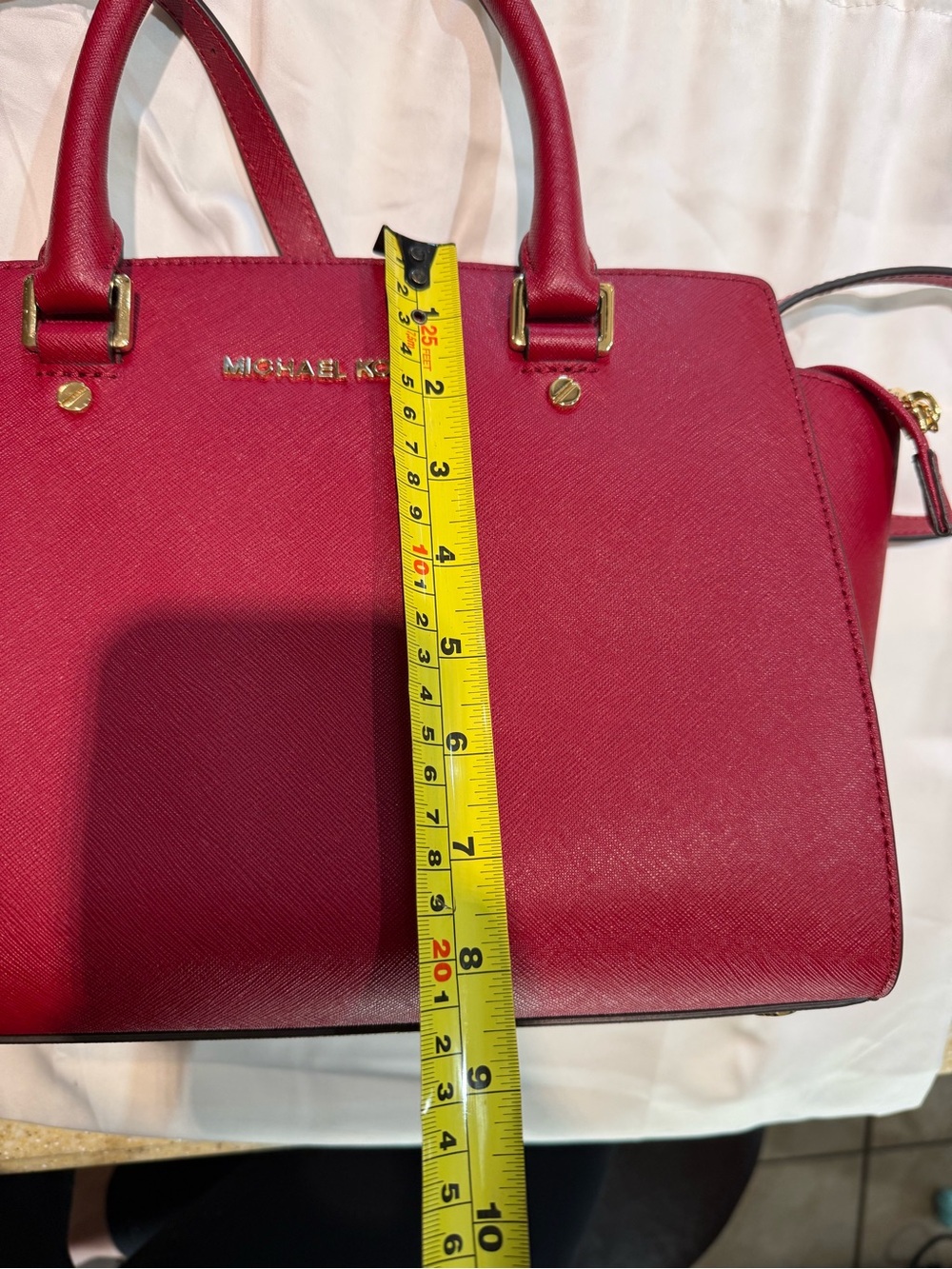 Michael Kors Cherry Red Saffiano Leather Satchel with Shoulder Strap - Picture 8 of 10